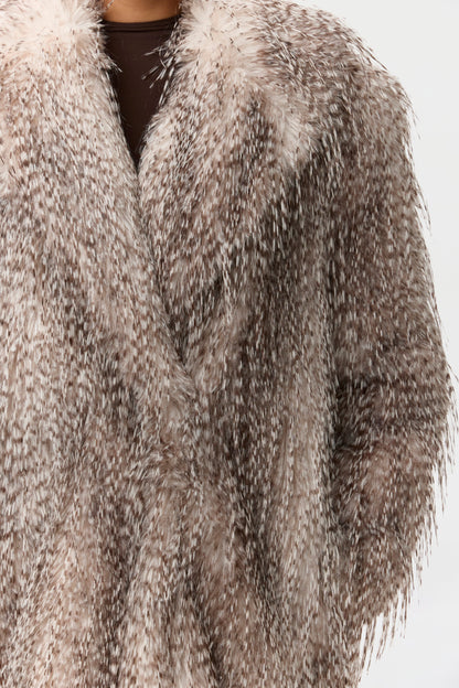 Faux Feather Plush Long Coat