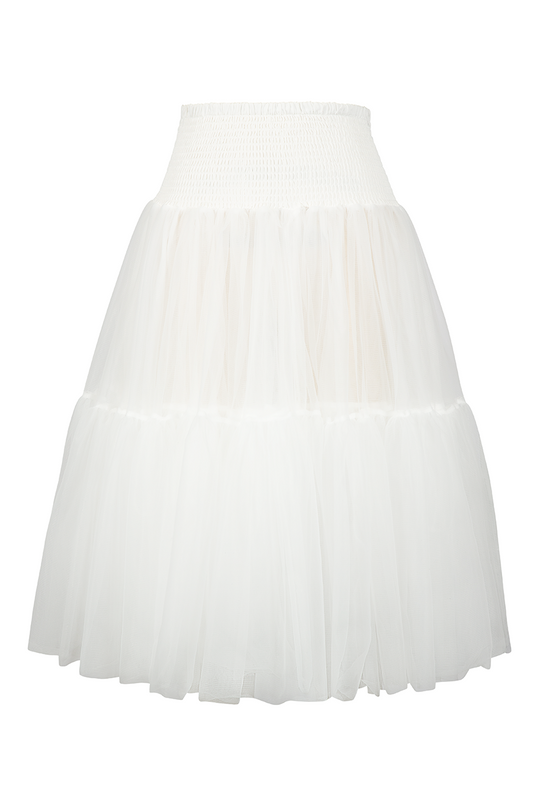 Tea Length Shirred Petticoat (White)