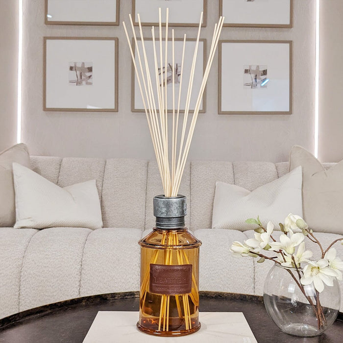 Amber Tinted Glass Leather Large Reed Diffuser Fragrance