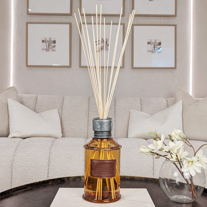 Amber Tinted Glass Leather Large Reed Diffuser Fragrance