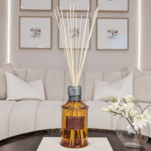 Amber Tinted Glass Leather Large Reed Diffuser Fragrance