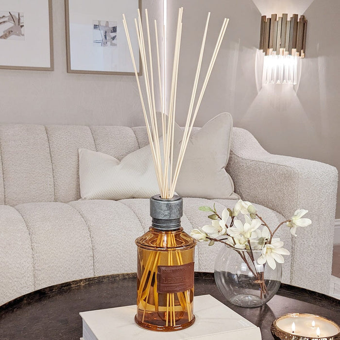 Amber Tinted Glass Leather Large Reed Diffuser Fragrance