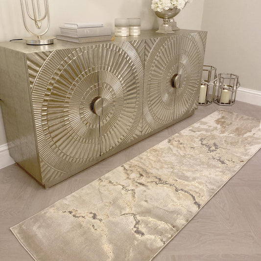 Astoria Cream & Gold Marble Runner Rug Rug