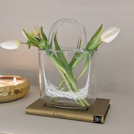 Carina Petite Bubbled Glass Decorative Handbag Vase Accessories