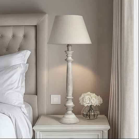 Chatsworth Tall Wooden Thin Table Lamp with Neutral Shade Lighting