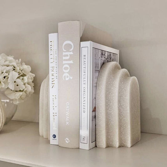 Delaney White Marble Set of 2 Bookends Accessories