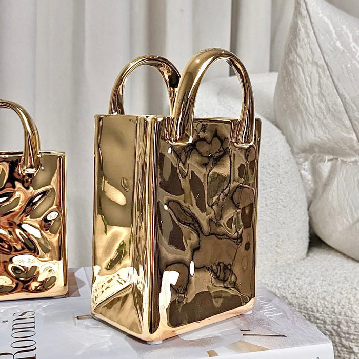 Elise Large Gold Handbag Decorative Vase Accessories