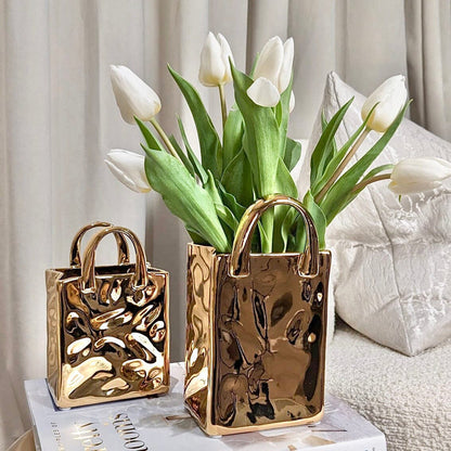 Elise Large Gold Handbag Decorative Vase Accessories