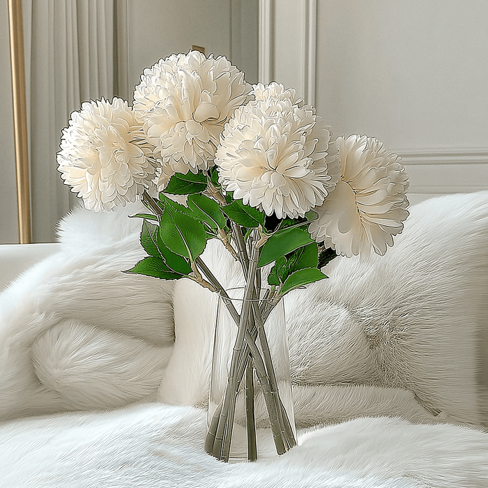 Faux Cream Chrysanthemum Bunch of 6 Florals Accessories