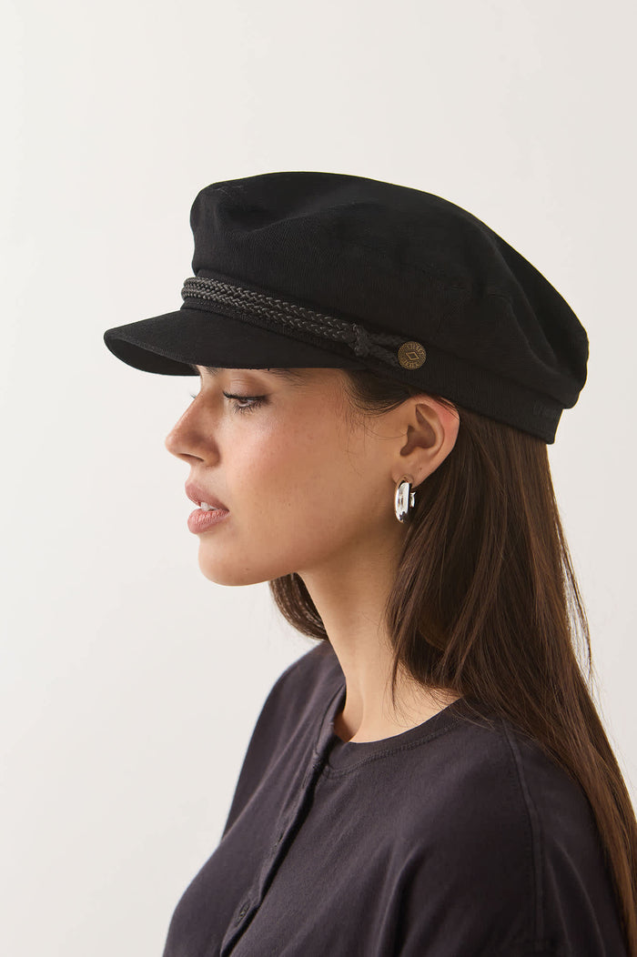 Unisex Fiddler Fisherman Cap in the color Black - Women's Side View
