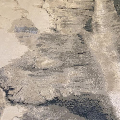 Glacial Cream & Grey Marble Wash Velvet Rug Rug