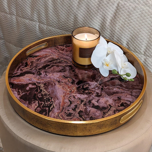 Gnache Bronze Round Marble Effect Decorative Tray Accessories