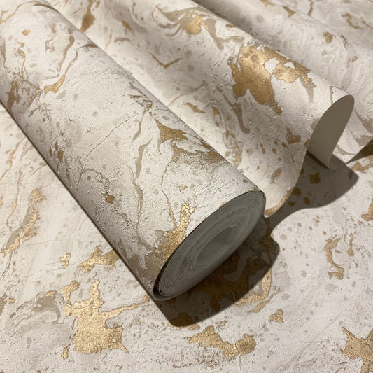 Maddox Neutral & Gold Marble Effect Metallic Wallpaper Wallpaper