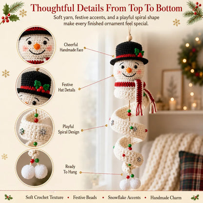 ☃️ Crochet Snowman Spiral Ornament DIY Kit – Beginner-Friendly Christmas Craft Set with Yarn, Crochet Hook & Festive Decorations