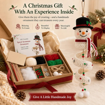 ☃️ Crochet Snowman Spiral Ornament DIY Kit – Beginner-Friendly Christmas Craft Set with Yarn, Crochet Hook & Festive Decorations