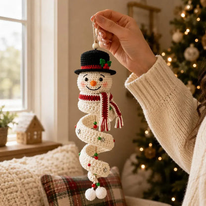 ☃️ Crochet Snowman Spiral Ornament DIY Kit – Beginner-Friendly Christmas Craft Set with Yarn, Crochet Hook & Festive Decorations