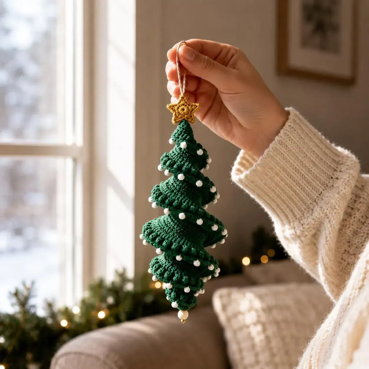 ☃️ Crochet Snowman Spiral Ornament DIY Kit – Beginner-Friendly Christmas Craft Set with Yarn, Crochet Hook & Festive Decorations