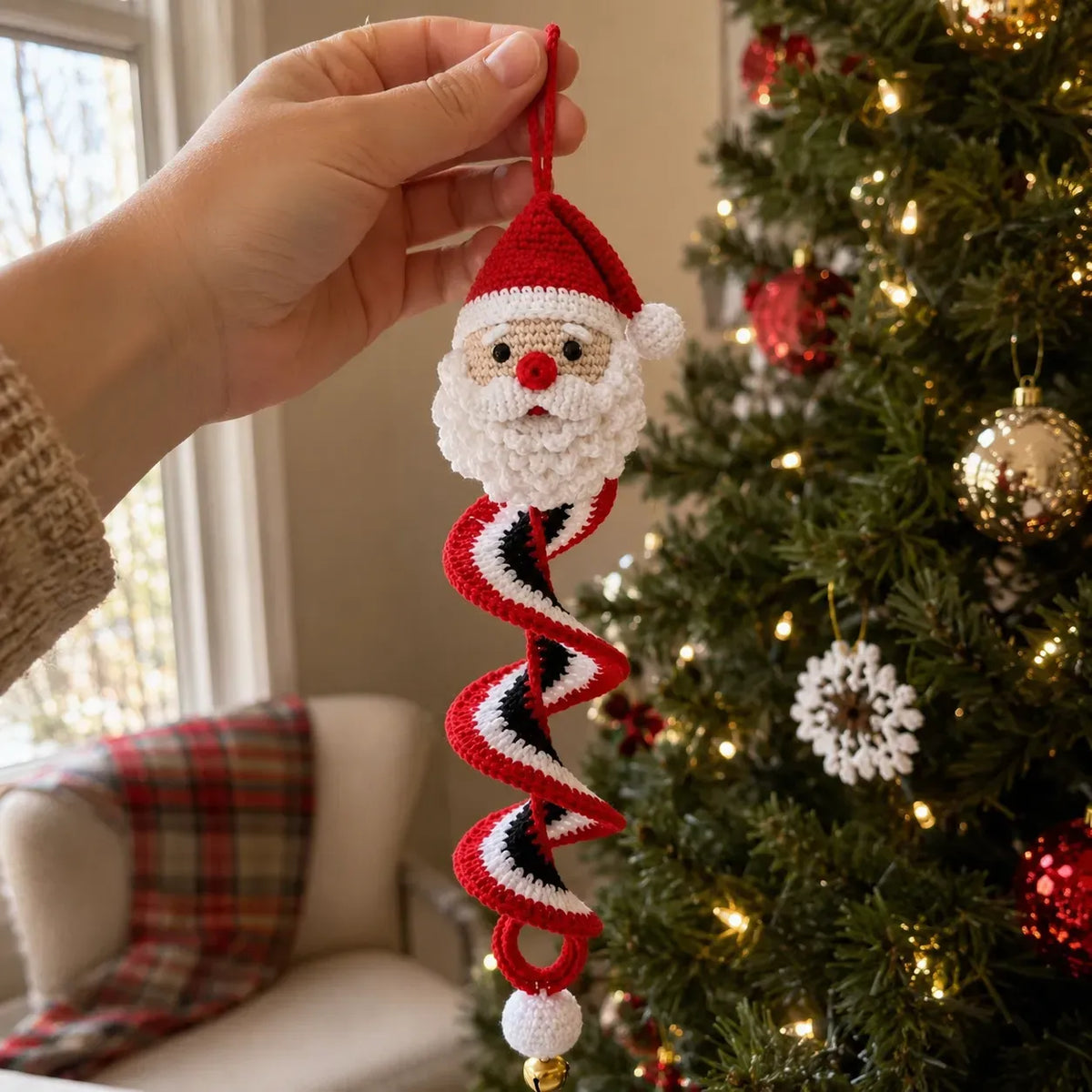 ☃️ Crochet Snowman Spiral Ornament DIY Kit – Beginner-Friendly Christmas Craft Set with Yarn, Crochet Hook & Festive Decorations