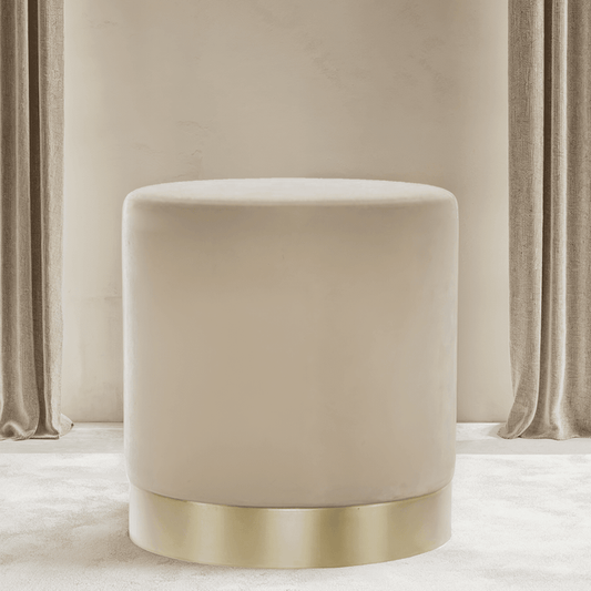 In Stock - Jaycee Beige & Gold Medium Round Stool Furniture