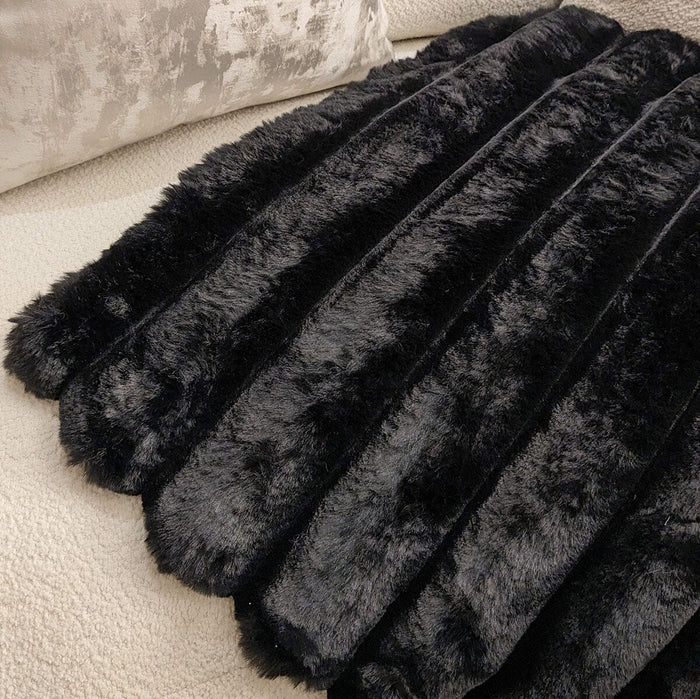 Isla Black Chunky Ribbed Faux Fur Throw Textiles