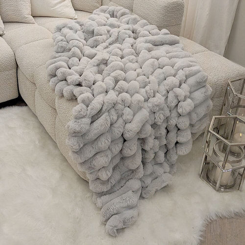 Isla Grey Chunky Ribbed Faux Fur Throw Textiles