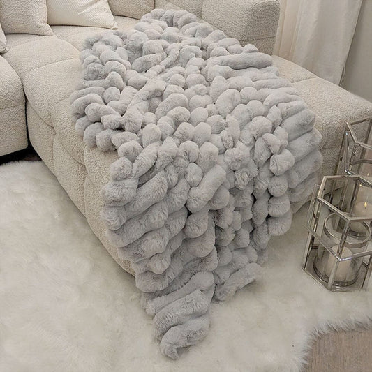 Isla Grey Chunky Ribbed Faux Fur Throw Textiles