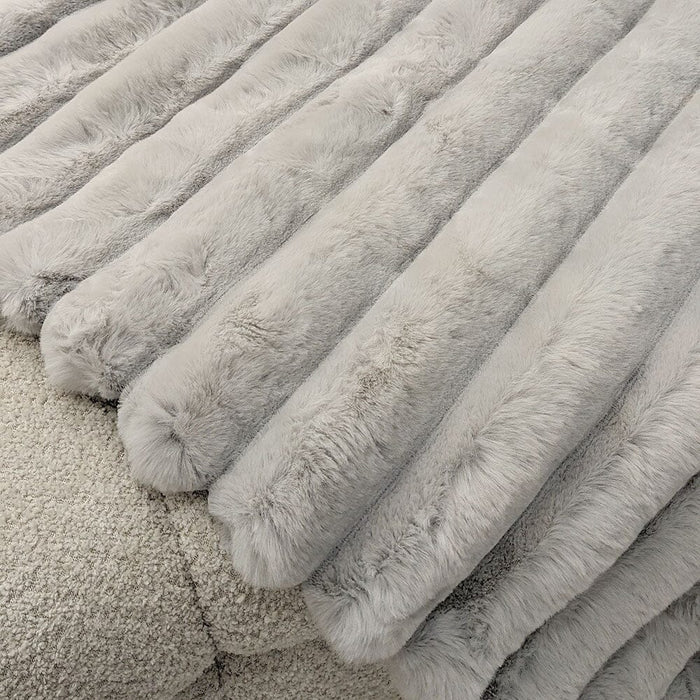 Isla Grey Chunky Ribbed Faux Fur Throw Textiles