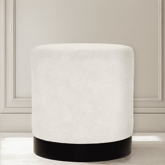 Jaycee Cream Boucle & Black Medium Round Stool Furniture
