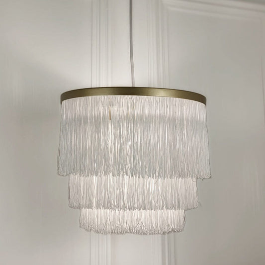 Jessamine Gold & White Medium Fringed Pendant Ceiling Light Lighting