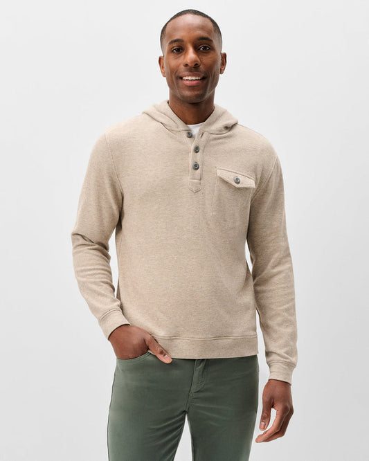 Johnnie-O Men's Button Henley Hoodie Apparel Johnnie-O Cream Small
