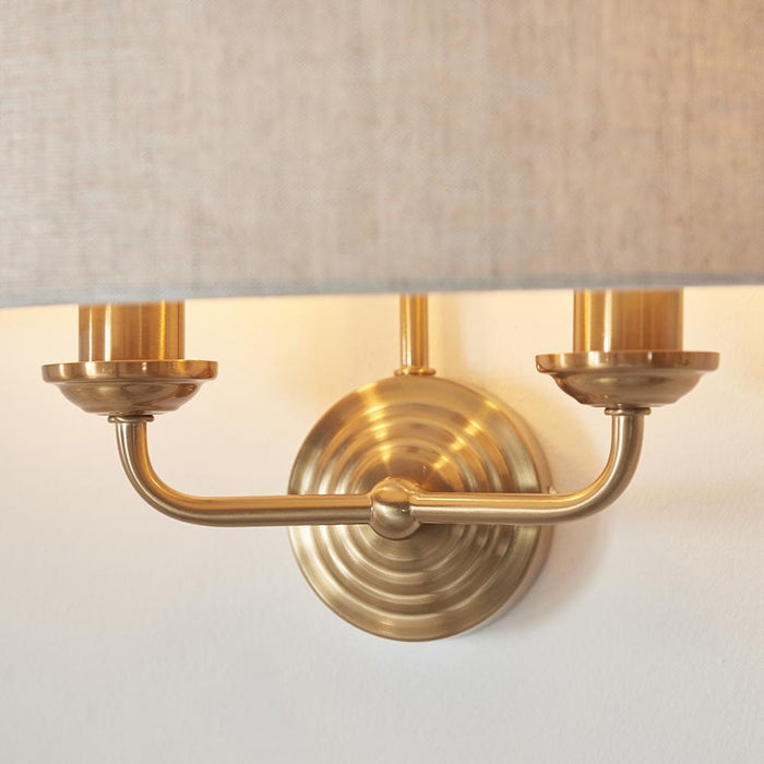 Juniper 2 Light Brass Wall Light with Neutral Shade Lighting