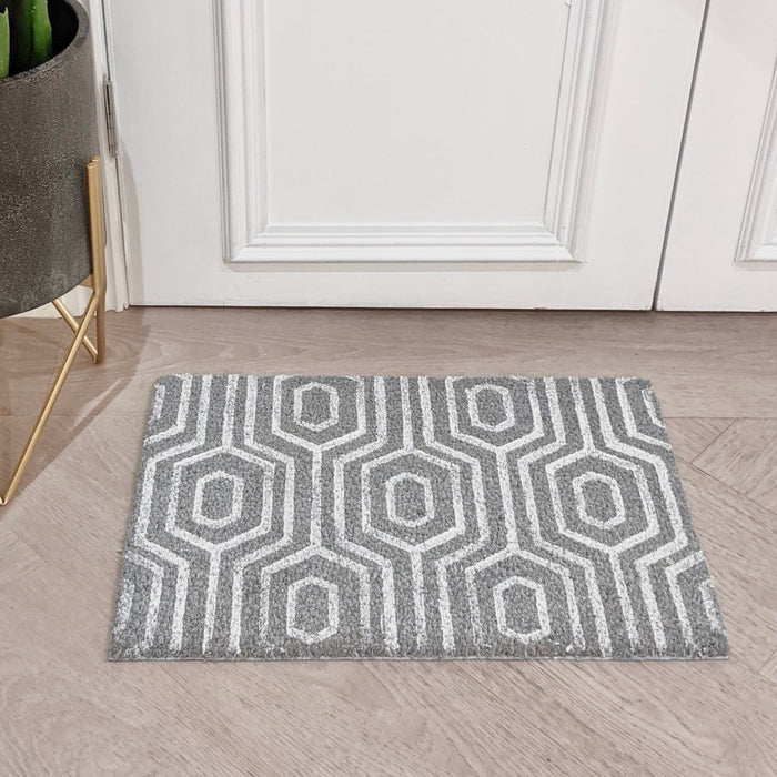 Lia Grey Geometric Doormat Rug