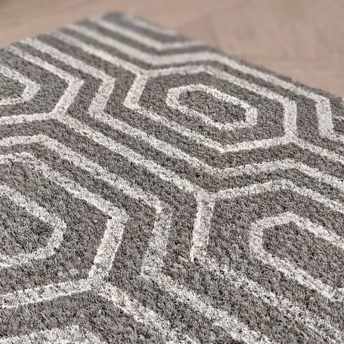 Lia Grey Geometric Doormat Rug