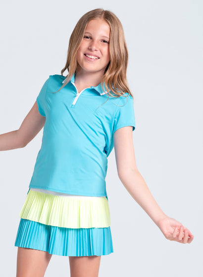 Lucky in Love Girls Pleated Polo Short Sleeve Apparel Lucky in Love Parrot-447 Girls XSmall (6)