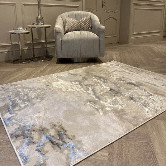 Maia Grey, Cream & Silver Marble Rug Rug