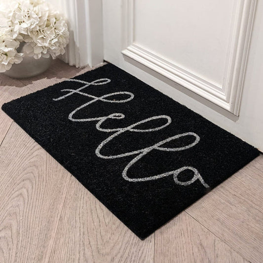 Marston Black 'Hello' Doormat Rug