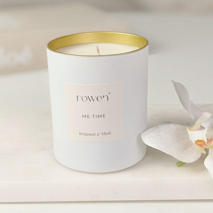 Me Time White & Gold Scented Candle - Bergamot & Musk Fragrance