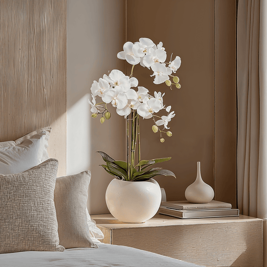 Medium White Faux Potted Orchid Decorative Floral Accessories
