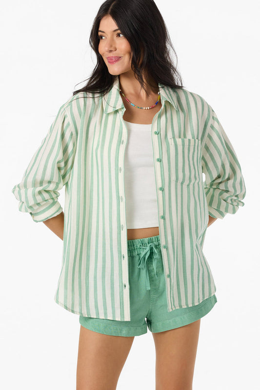 O'Neill Women's Leni Stripe Relaxed Long Sleeve Top Apparel O'Neill Green XSmall