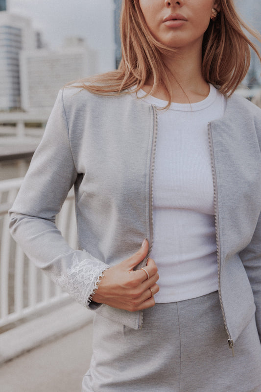 Cinzia Cropped Ponte Jacket - Heather Grey