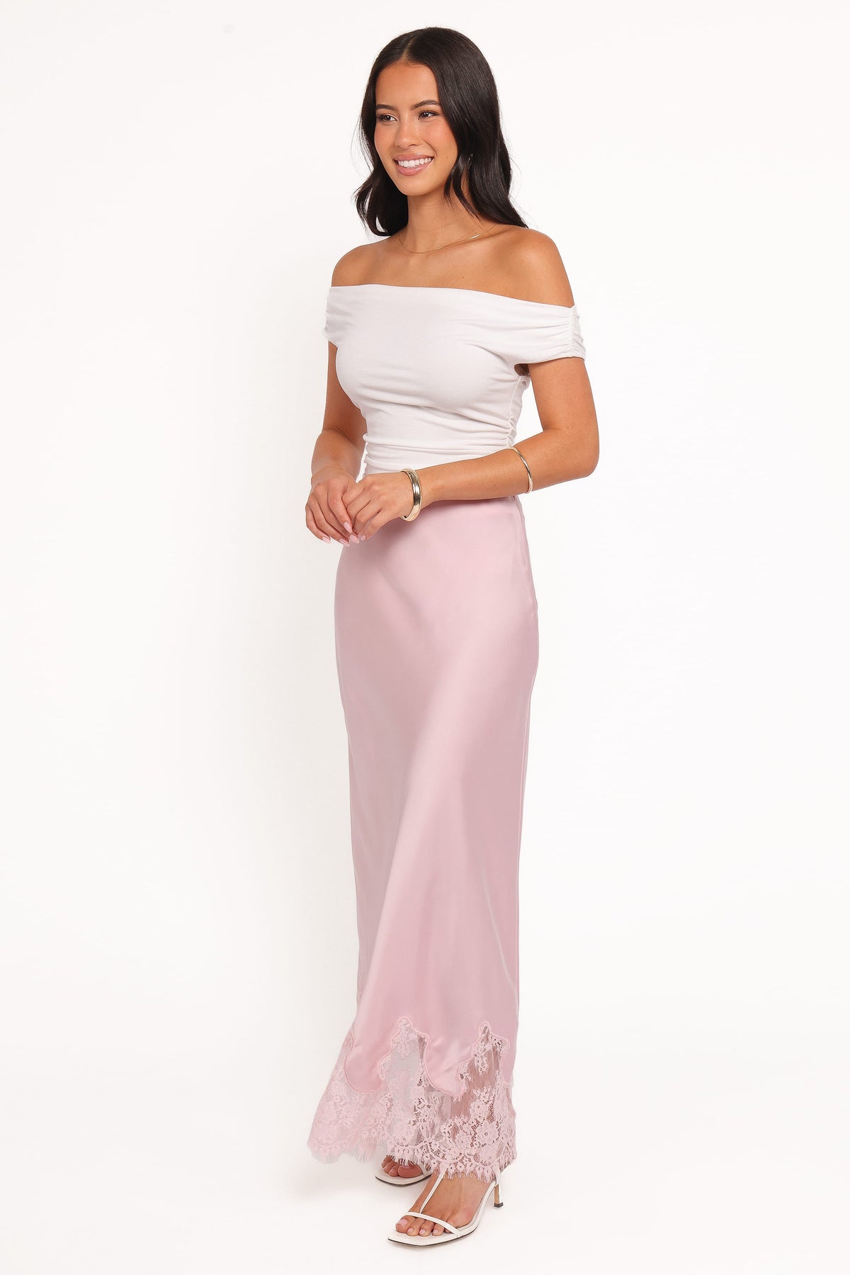 Alira Lace Trim Midi Skirt - Pale Pink