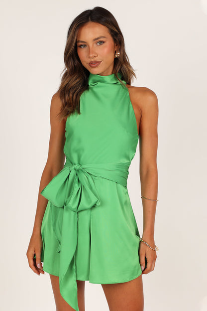 Odilia Tie Waist Romper - Green