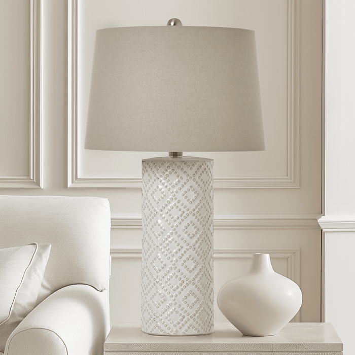 Sanderson Ceramic Beaded Tall Table Lamp with Linen Shade Lighting