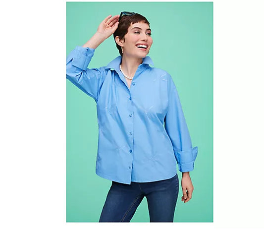 Sequin Embellished Cotton Poplin Shirt