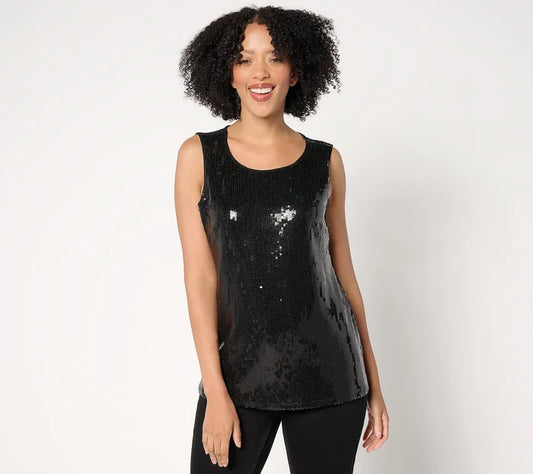 Sequin Front Scoop Neck Tank Top