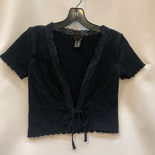 Shirt: Cropped Tie Front Ribbed Lace