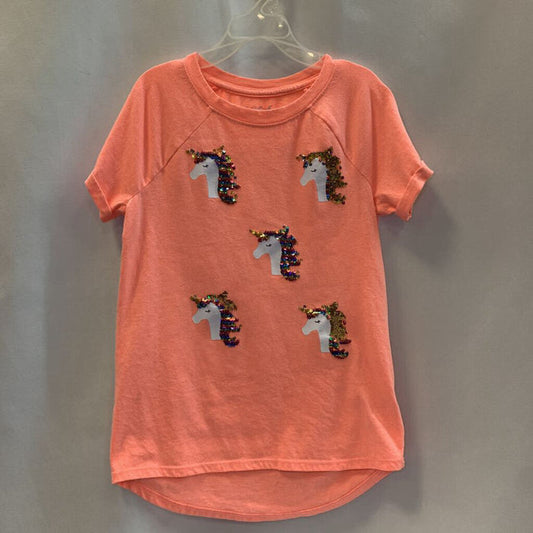 Shirt: Sequin Unicorn Dropped Hem Short Sleeve