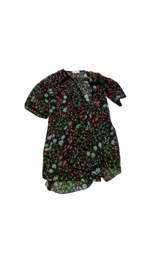 Short sleeve coverup: Black/Flowers