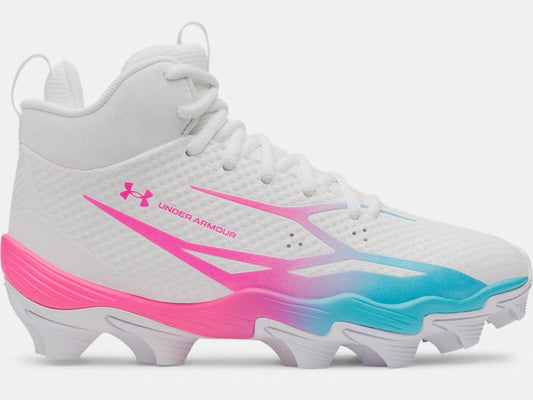 Under Armour Youth Spotlight Hammer Cleats 26' Footwear Under Armour White/Fresco Blue/Pink Rave-101 12