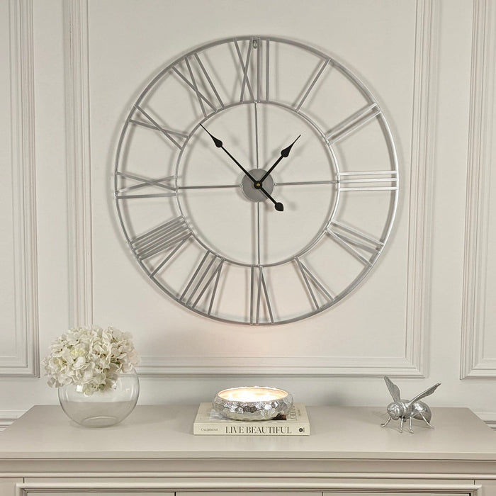 Valentina Round Silver Skeleton Clock Accessories